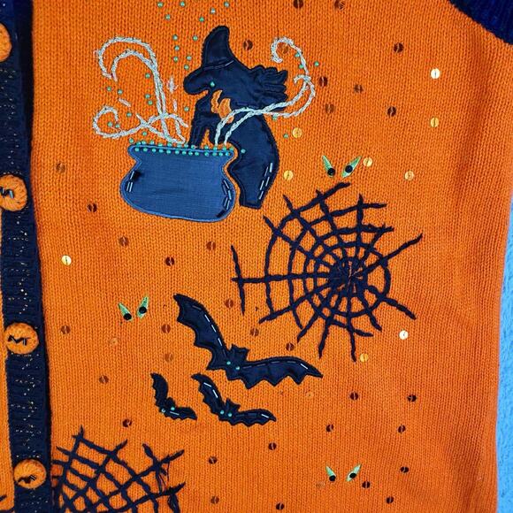 VTG 90's Basic Editions Halloween Applique Orange Cat Spider Sweater Vest Sz 2X - Picture 5 of 8